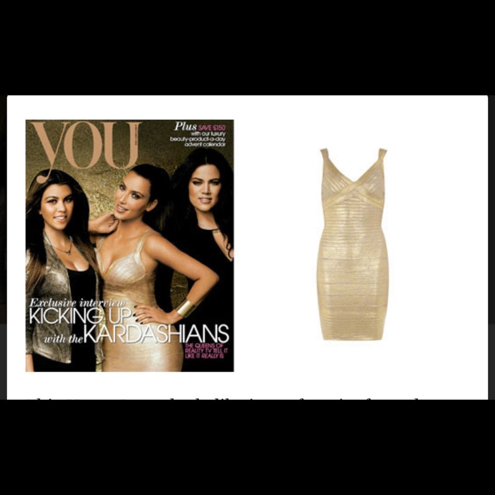 Kim kardashian Gold shimmering bodycon Hervre ledger style